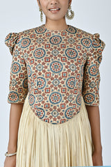 Ajrakh embellished gathered dress