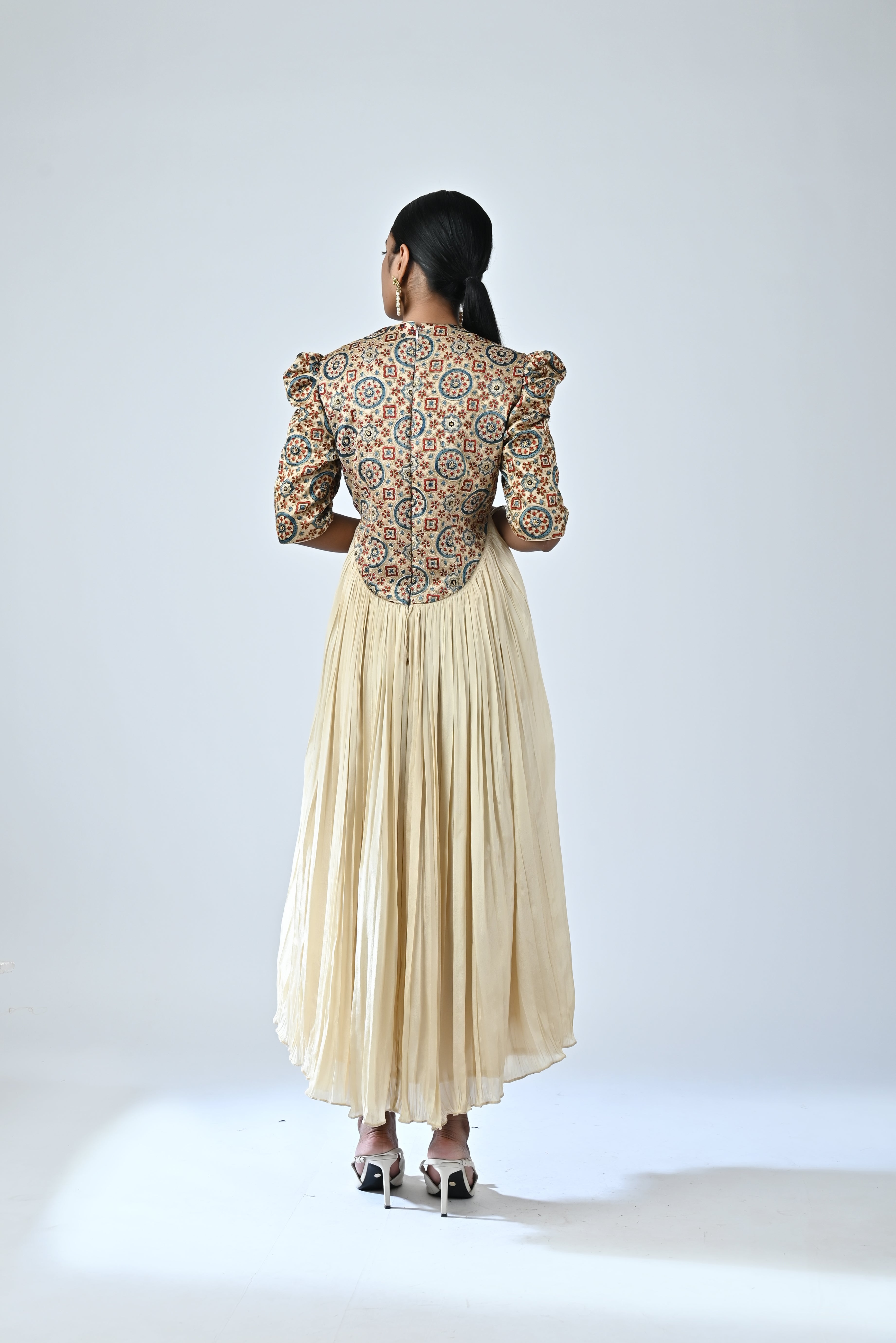 Ajrakh embellished gathered dress