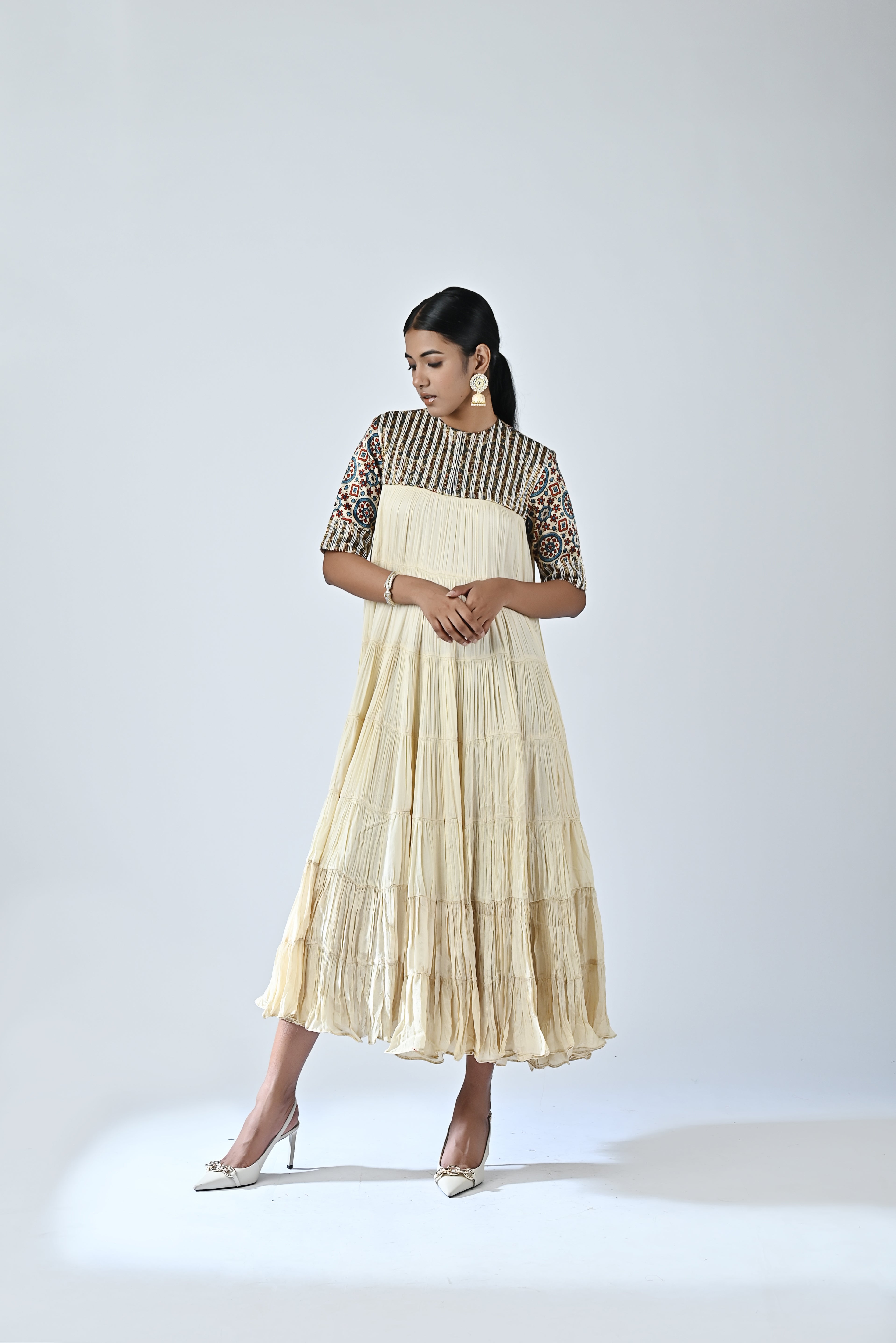 Ajrakh short yoke tiered dress