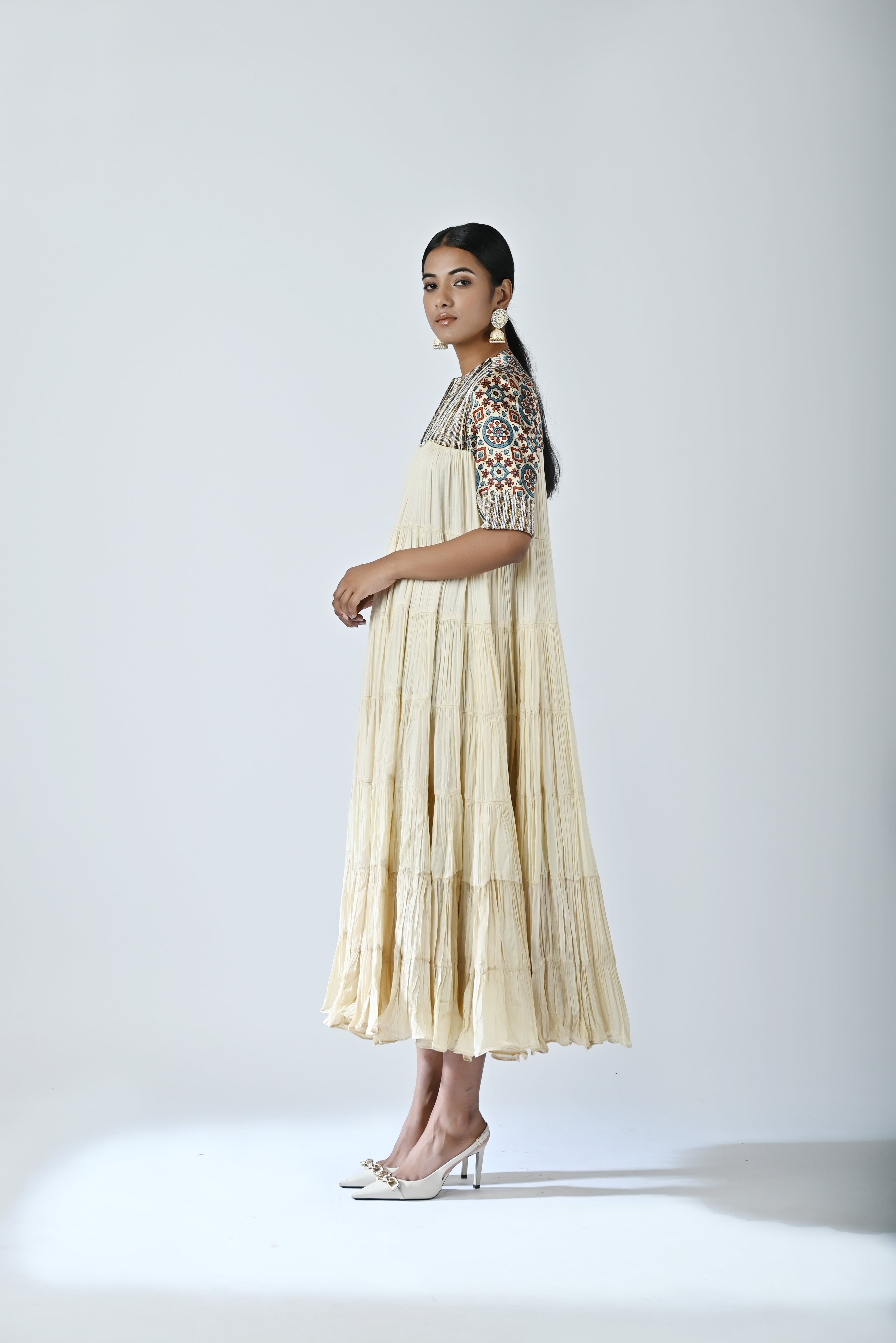 Ajrakh short yoke tiered dress