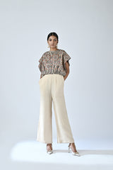 Beige embroidered ajrakh jumpsuit