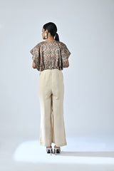 Beige embroidered ajrakh jumpsuit