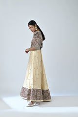 Ajrakh embroidered puffed sleeve anarkali