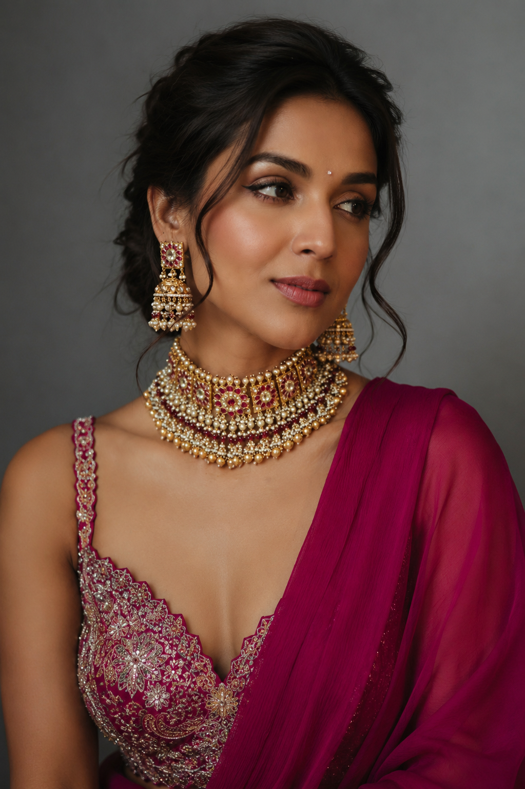 Royal Jaipuri Kundan Pearl Choker Set with Statement Jhumkas