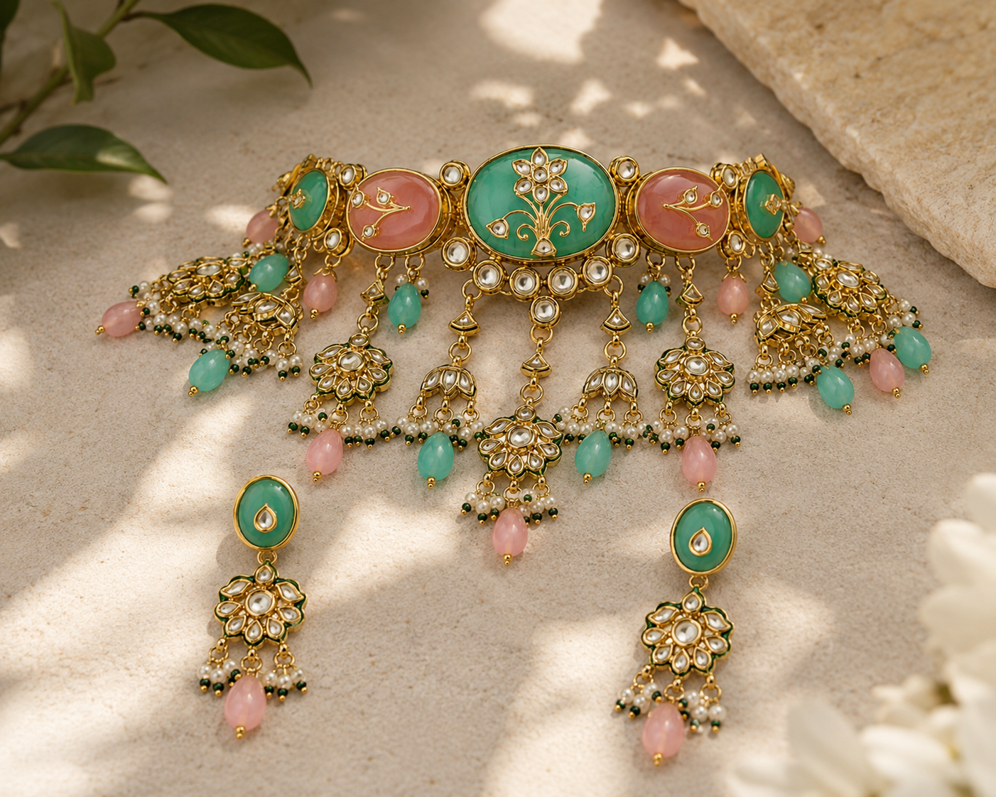Pastel Kundan Floral Choker Set