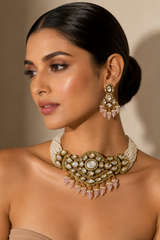 Kundan Pastel Pink Beaded Choker Set