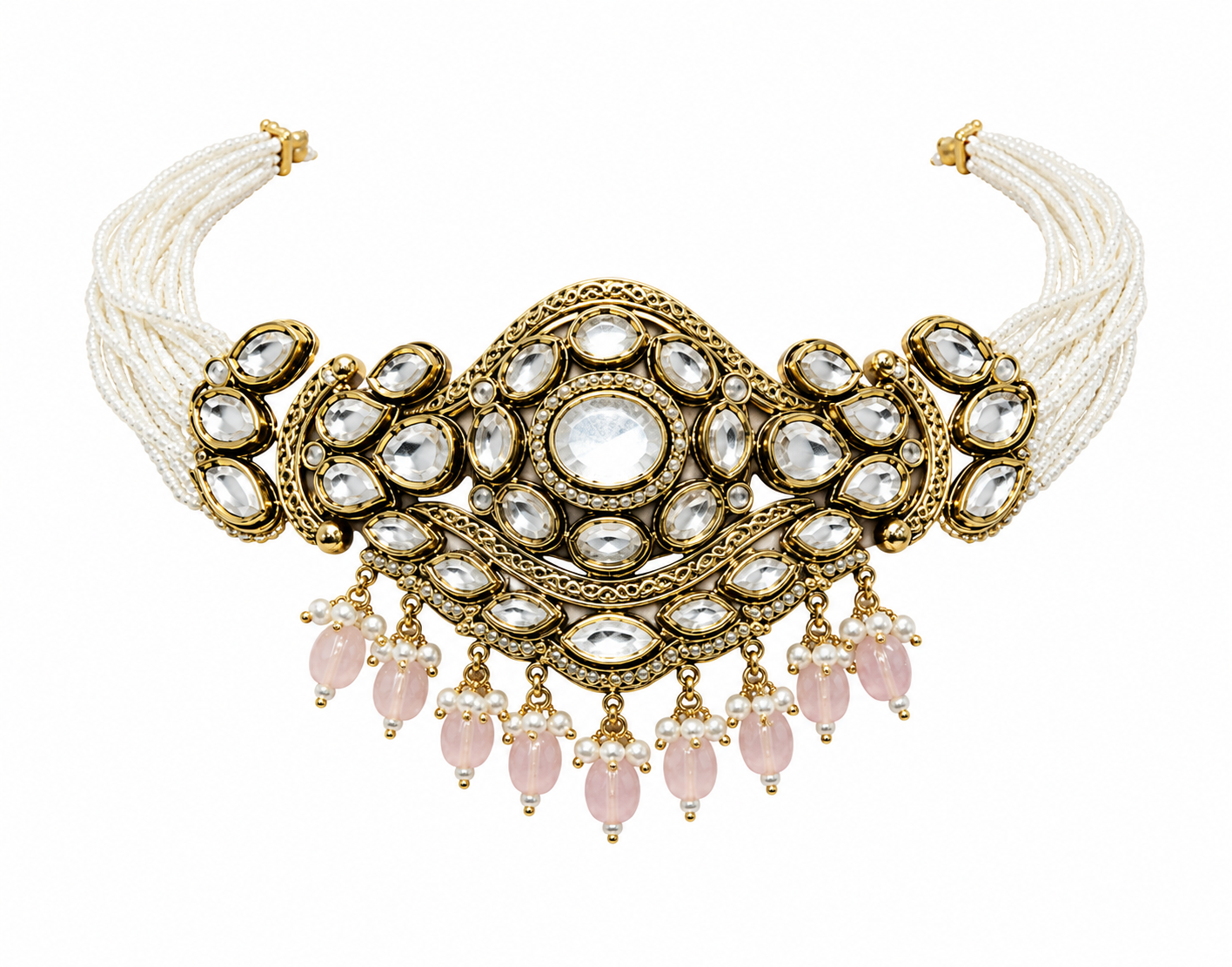 Kundan Pastel Pink Beaded Choker Set