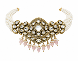 Kundan Pastel Pink Beaded Choker Set