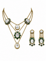 Emerald Kundan Layered Necklace Set with Drop Earrings