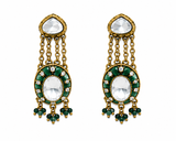 Emerald Kundan Layered Necklace Set with Drop Earrings