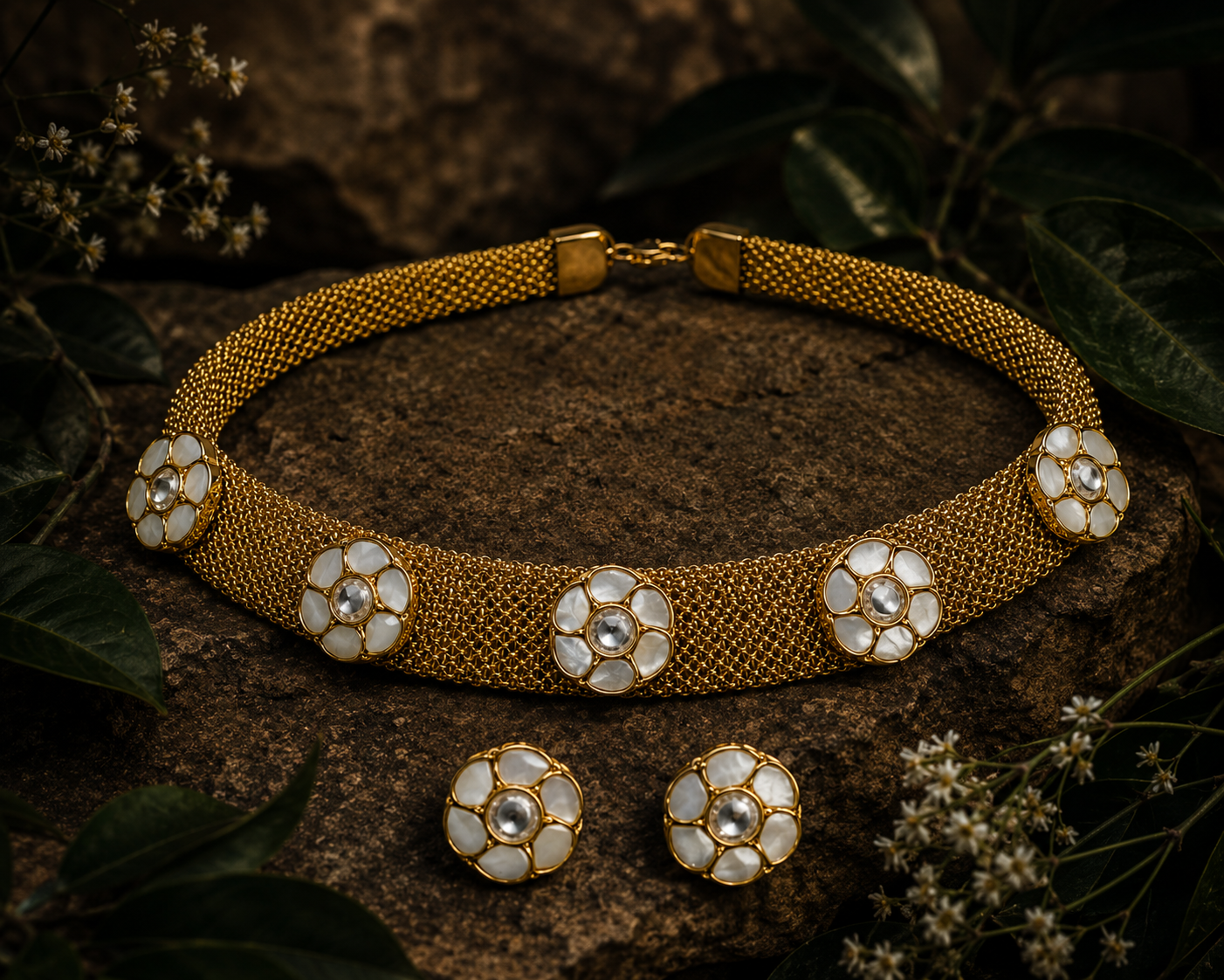 Floral Mesh Choker Necklace Set