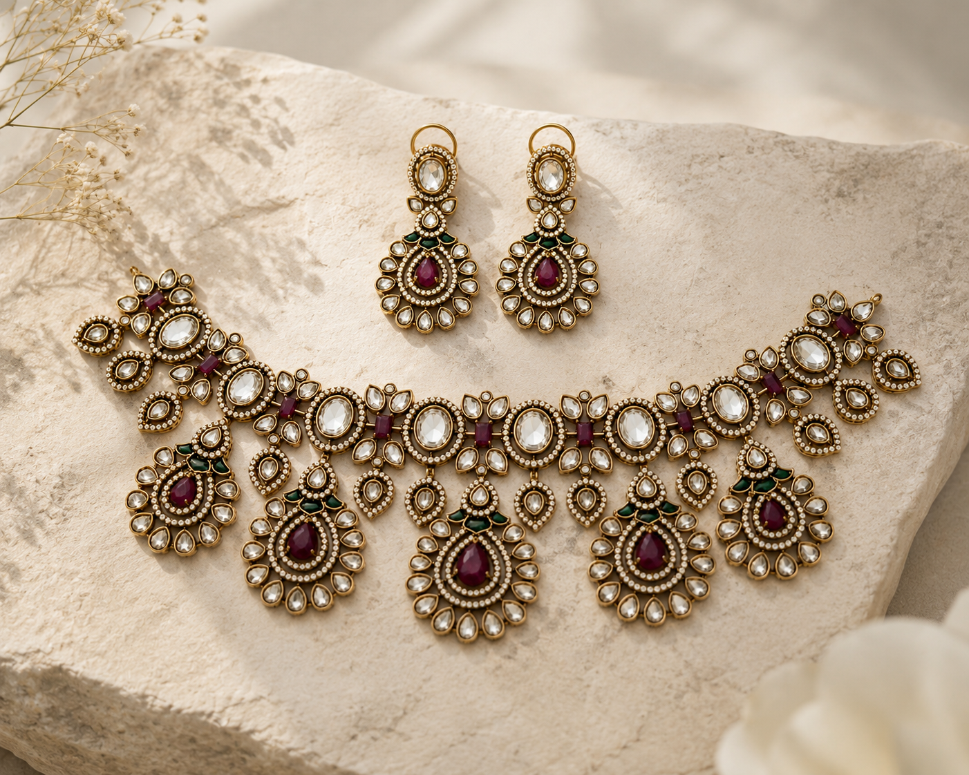 Ruby Kundan Statement Necklace Set
