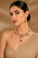 Ruby Kundan Choker Necklace Set with Drop Earrings