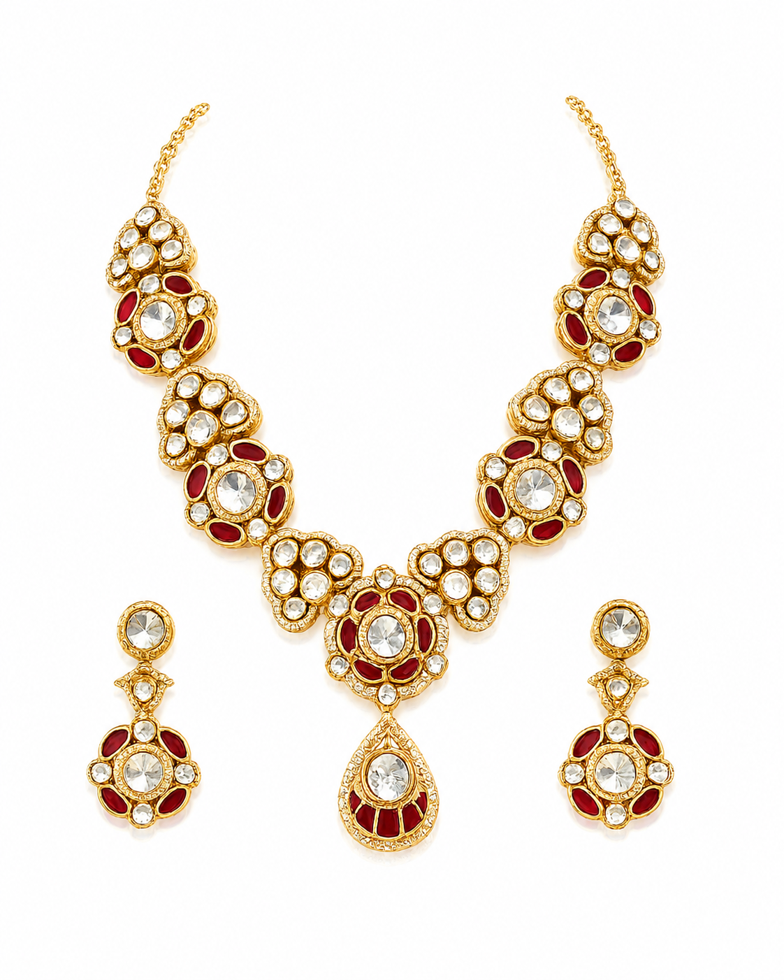 Ruby Kundan Choker Necklace Set with Drop Earrings