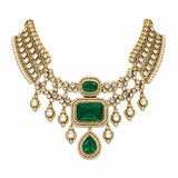 Emerald Green Bridal Polki Necklace Set with Maang Tikka & Statement Earrings