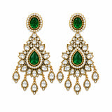 Emerald Green Bridal Polki Necklace Set with Maang Tikka & Statement Earrings