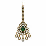Emerald Green Bridal Polki Necklace Set with Maang Tikka & Statement Earrings