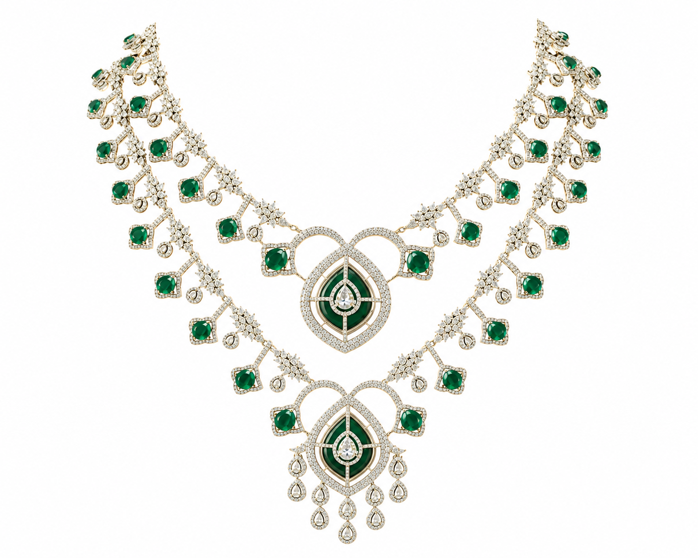 Emerald Layered Statement Necklace Set