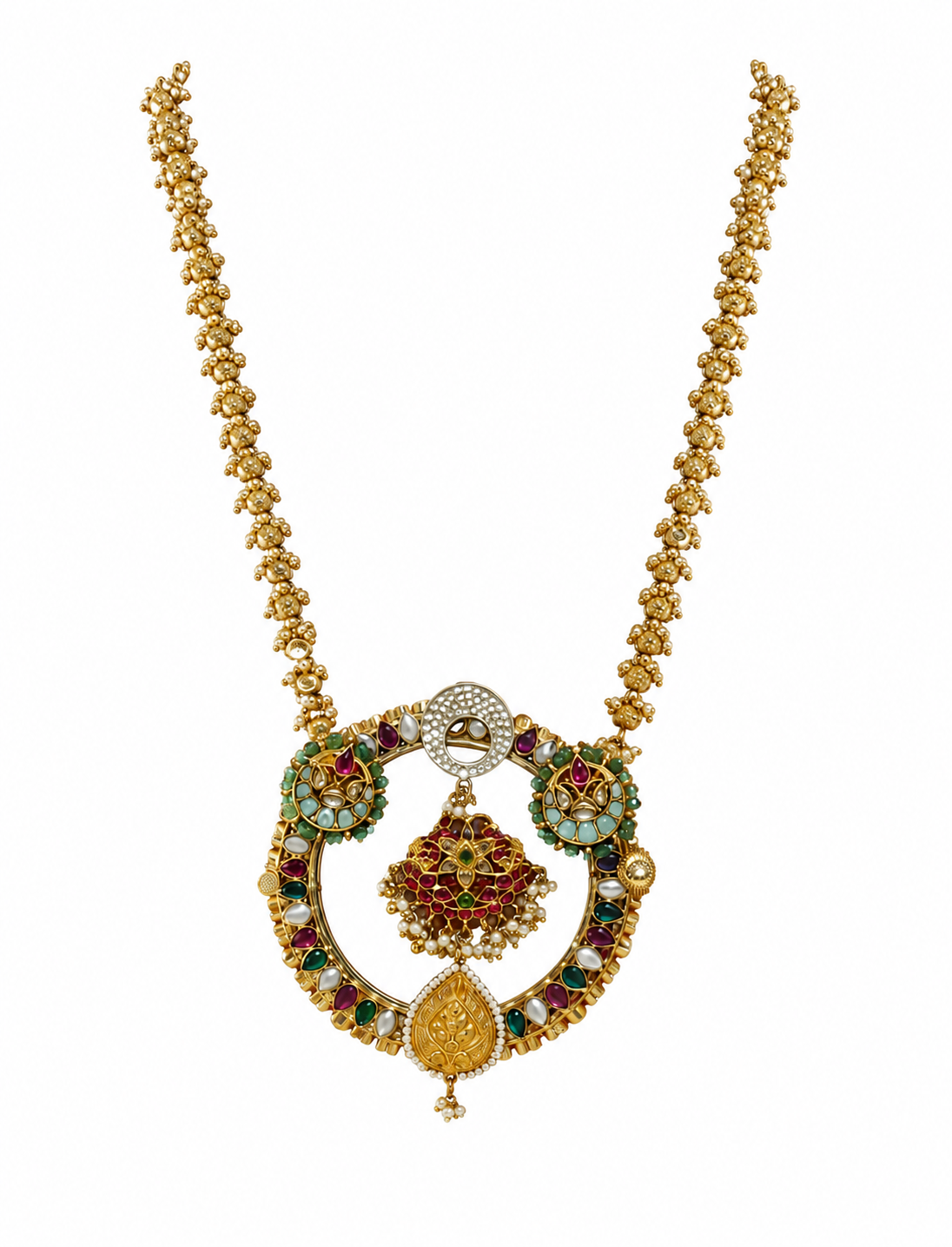 Heritage Polki Long Pendant Necklace & Jhumka Set