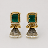 Green Carved Stone Statement Necklace Set with Designer Earrings