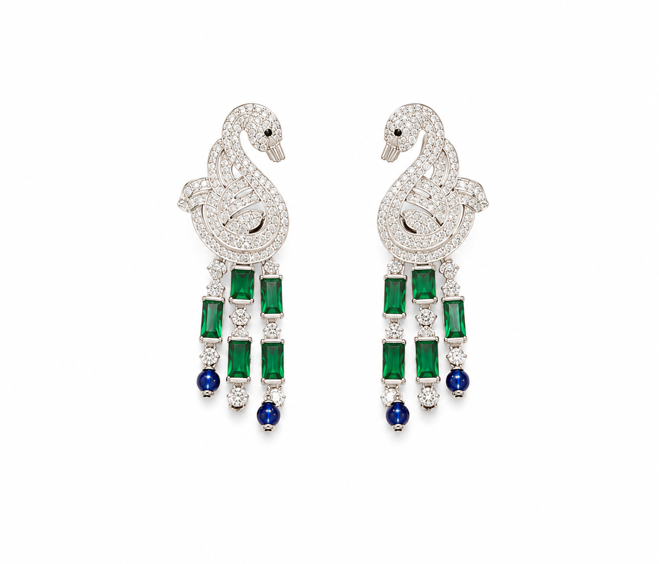 Emerald Sapphire Swan Diamond Statement Necklace Set