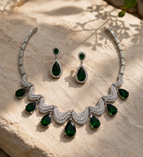 Emerald Teardrop Necklace Set with Drop Earrings