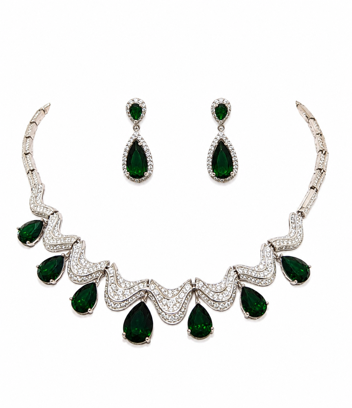 Emerald Teardrop Necklace Set with Drop Earrings
