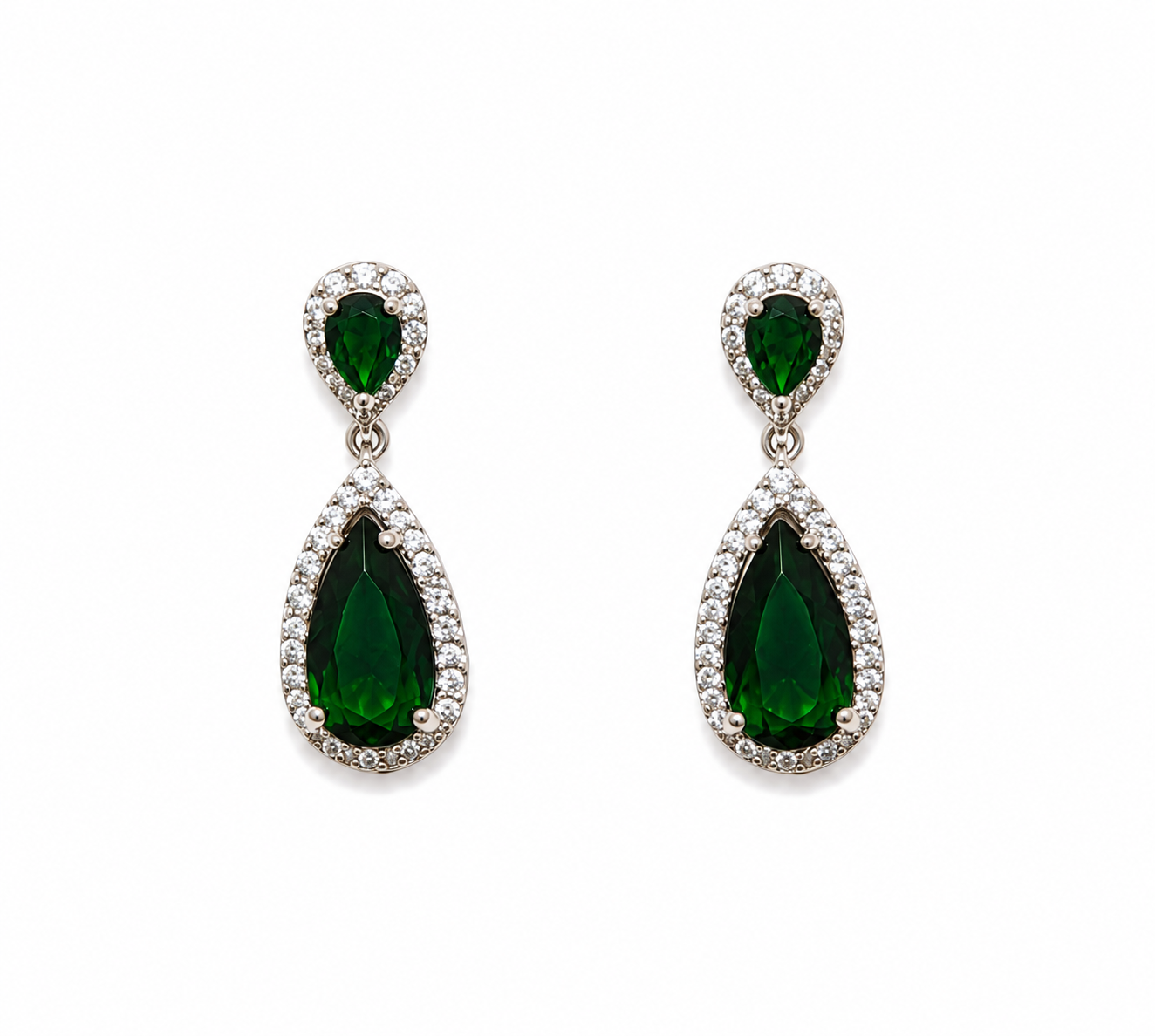Emerald Teardrop Necklace Set with Drop Earrings