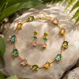Multi-Coloured Floral Gemstone Necklace Set