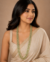 Mint Green Double-Line Jaipuri Kundan Long Necklace