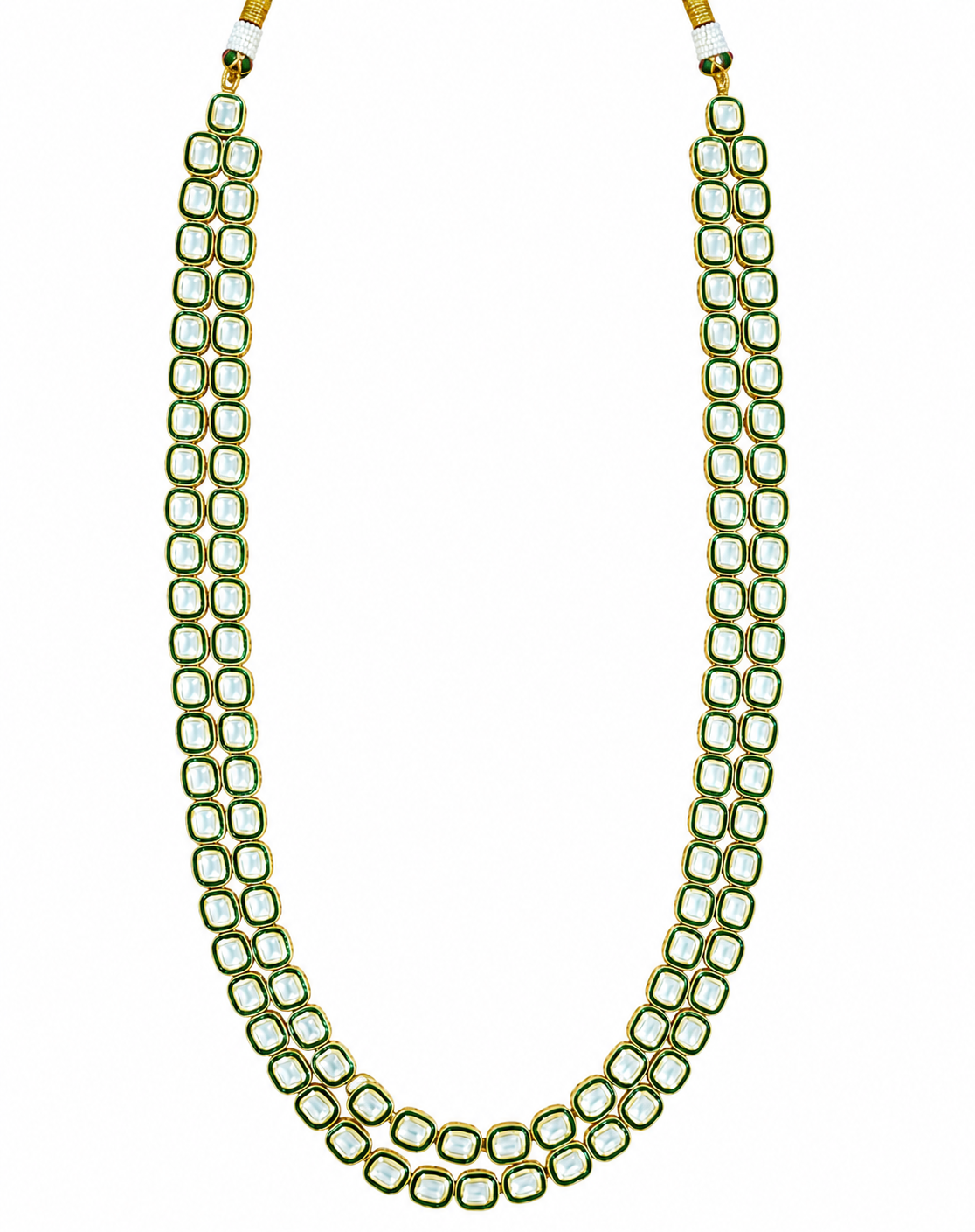 Mint Green Double-Line Jaipuri Kundan Long Necklace