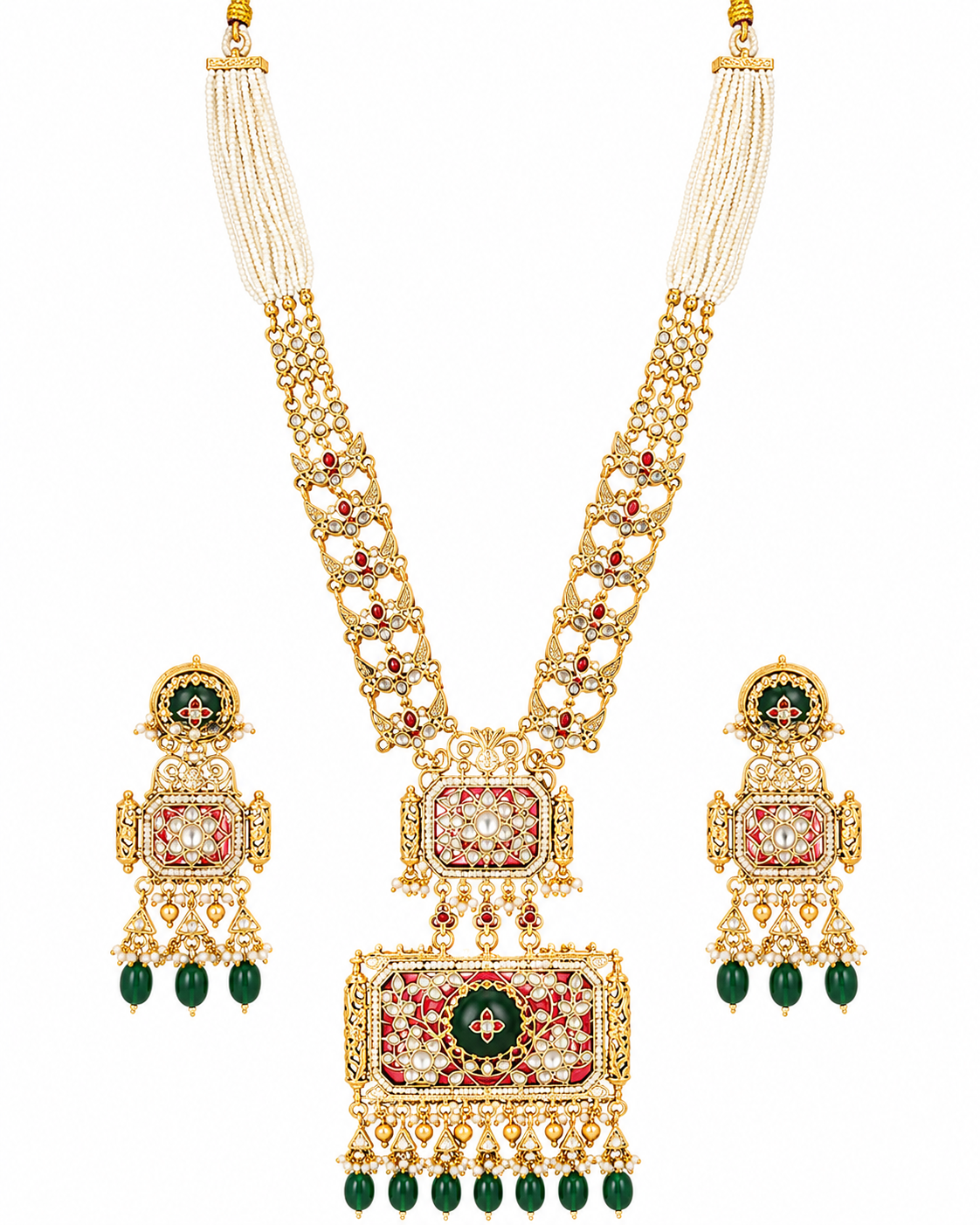 Royal Emerald Ruby Statement Necklace Set with Jhumka Earrings