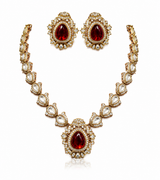 Ruby Red Jaipuri Kundan Statement Necklace Set with Matching Earrings
