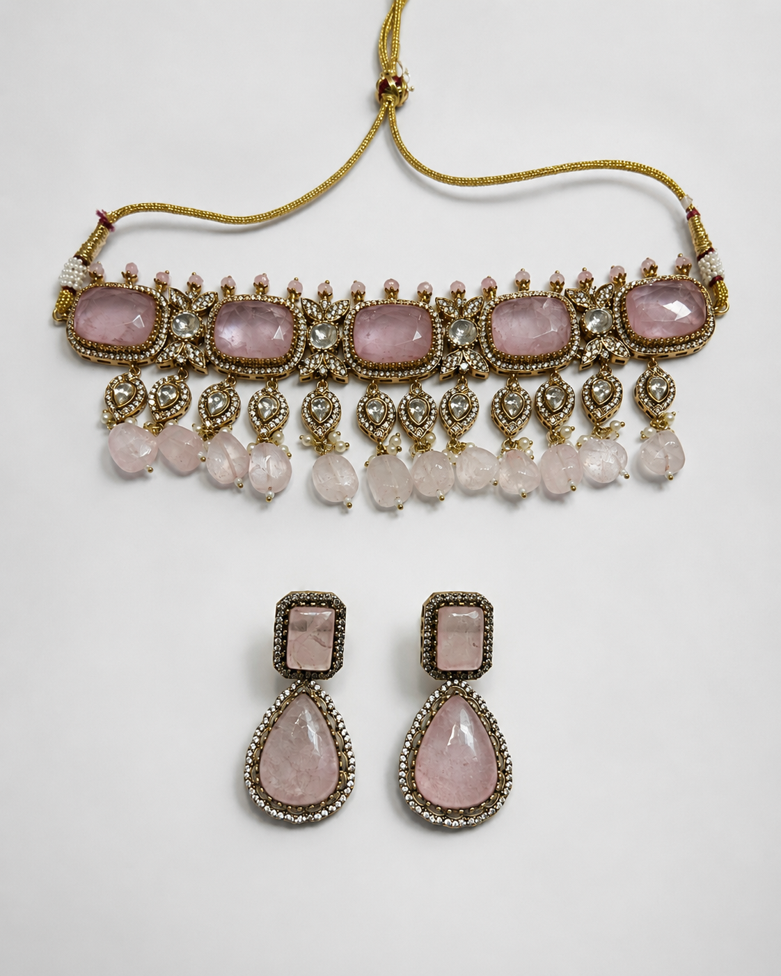 Pastel Pink Polki Choker Set