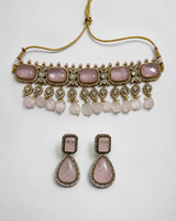 Pastel Pink Polki Choker Set