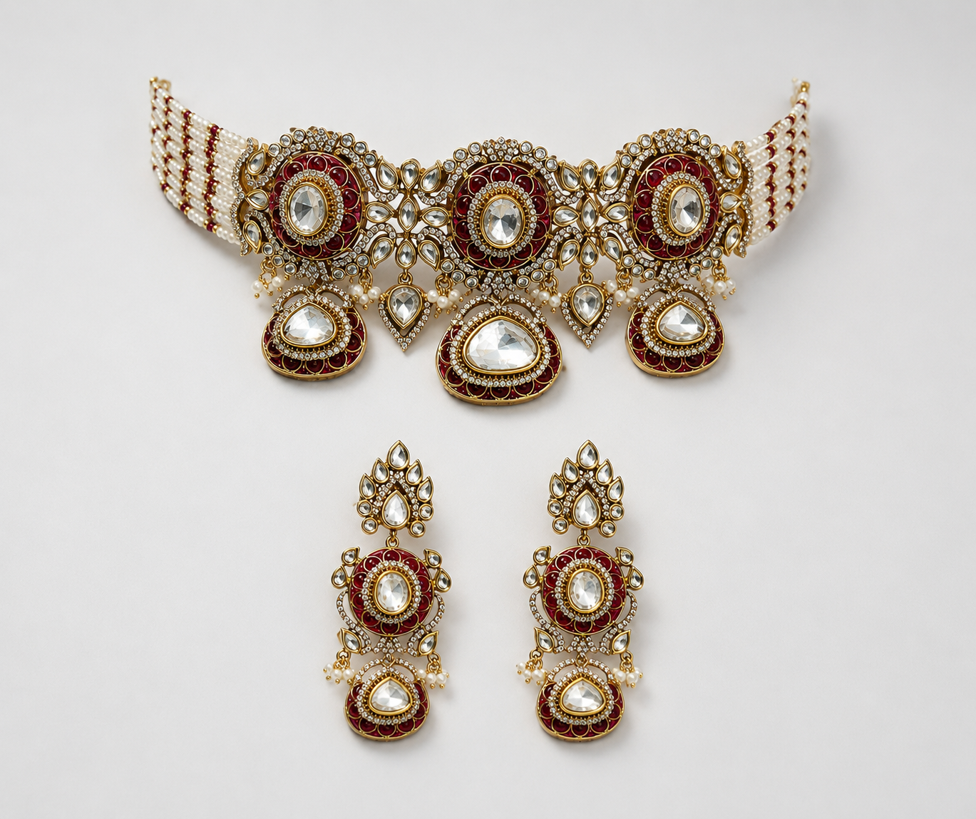 Ruby Red Polki Choker Set