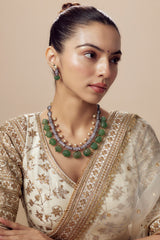 Florence Green Womens Kundan, Polki Short Necklace Set with Pair of Earrings (Freesize)