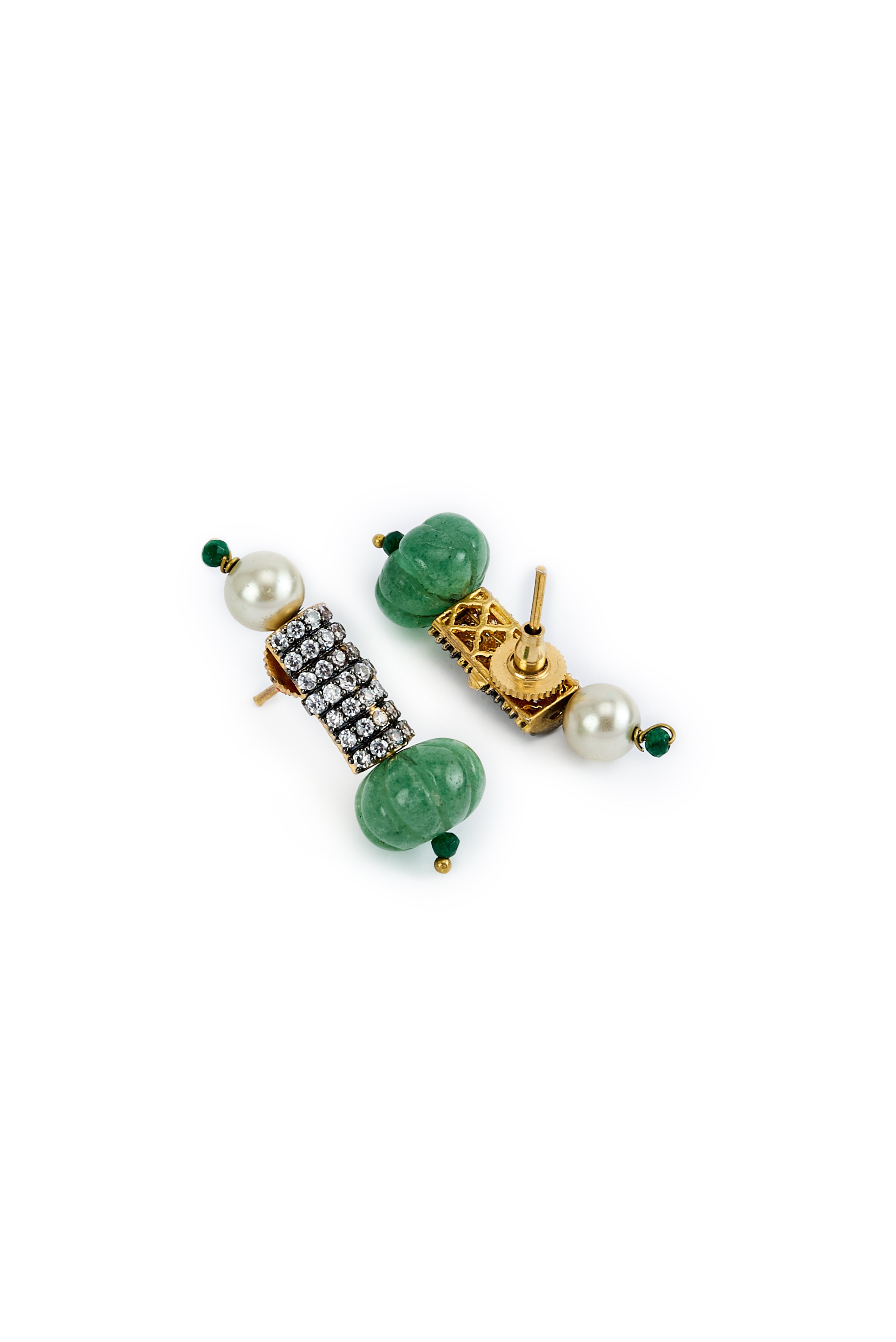 Florence Green Womens Kundan, Polki Short Necklace Set with Pair of Earrings (Freesize)