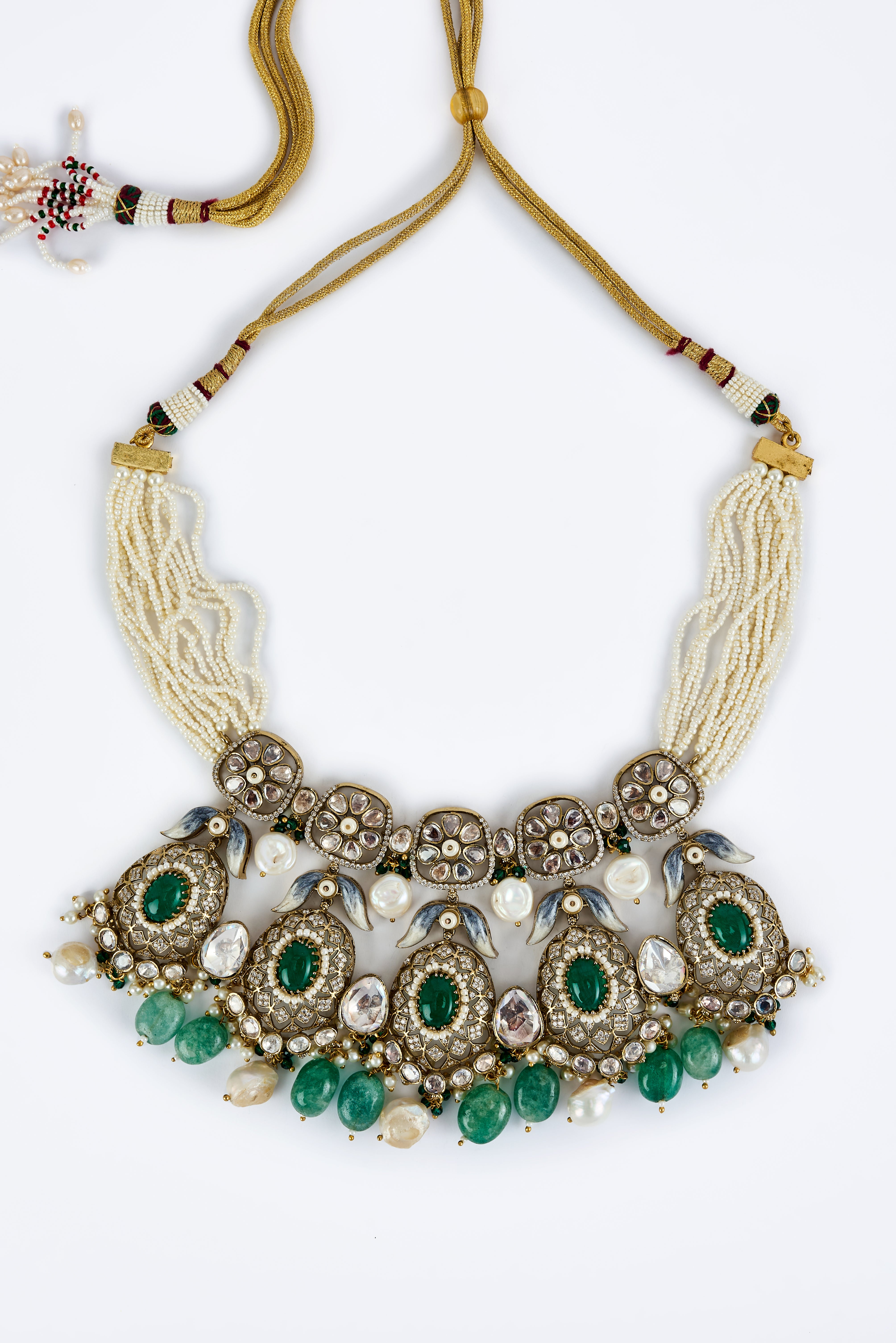 vivinia BY VIDHI MEHRA Florence Gold Plated Green Womens Kundan, Polki Short Necklace Set with Pair of Earrings (Freesize)