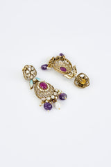 vivinia BY VIDHI MEHRA Florence Gold Plated Purple Womens Kundan, Polki Short Necklace Set with Pair of Earrings (Freesize)