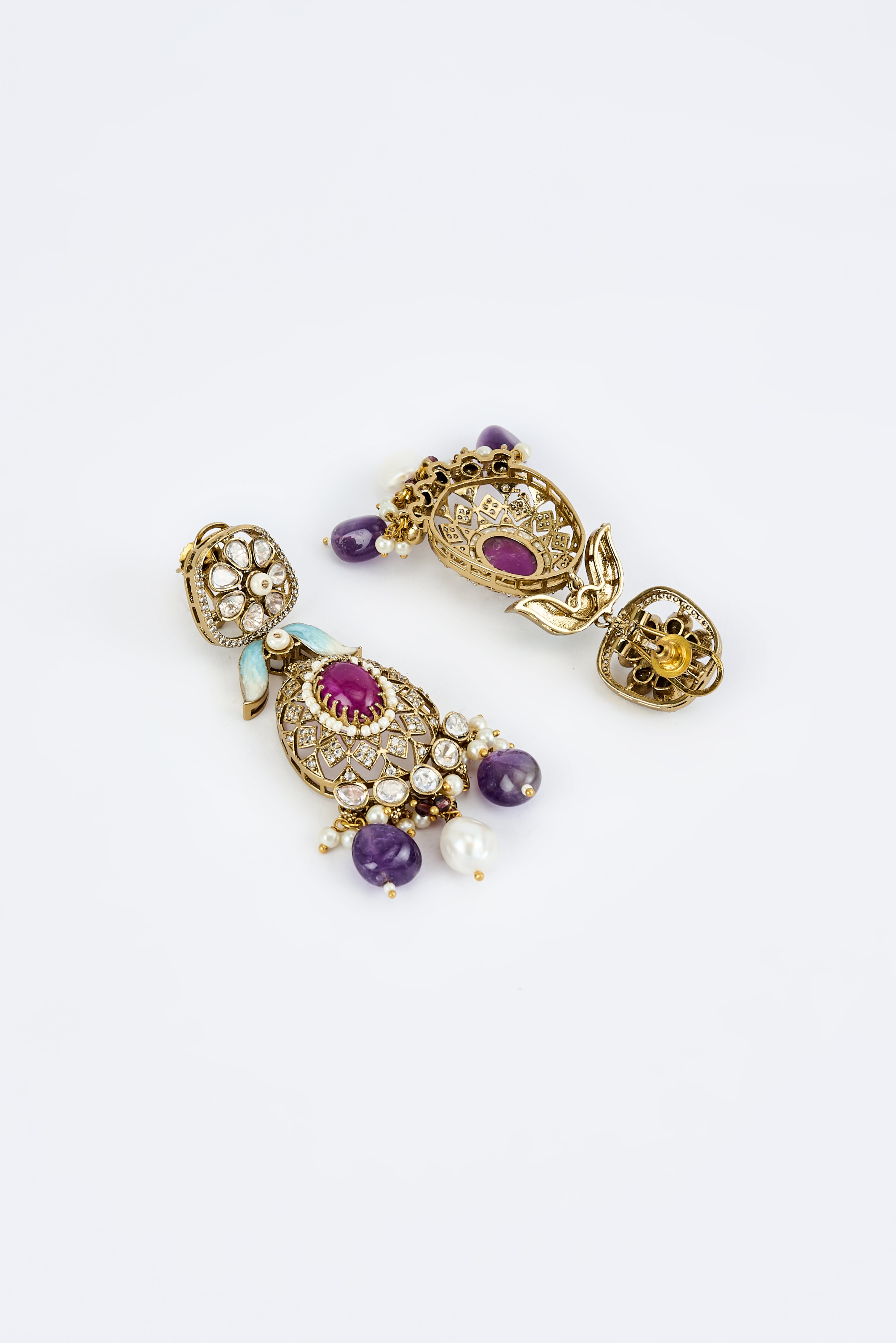 vivinia BY VIDHI MEHRA Florence Gold Plated Purple Womens Kundan, Polki Short Necklace Set with Pair of Earrings (Freesize)