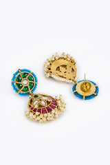 Morpankh Gold Plated Multi Womens Kundan, Polki Short Necklace Set with Pair of Earrings (Freesize)