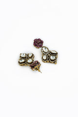 Florence Silver Plated Pink Womens Kundan, Polki Short Necklace Set with Pair of Earrings (Freesize)