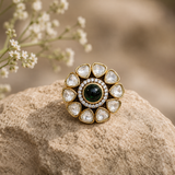 Emerald Polki Floral Statement Ring