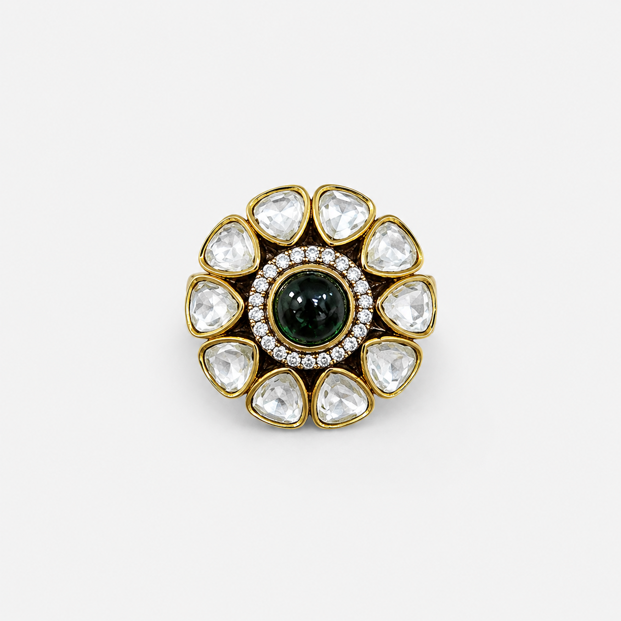 Emerald Polki Floral Statement Ring