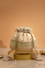 Vibha Embroidered Potli - Mint & Pink