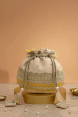 Vibha Embroidered Potli - Mint & Yellow