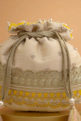 Vibha Embroidered Potli - Mint & Yellow