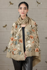Vintage Botanical | Embroidered Fine Wool Silk Stole