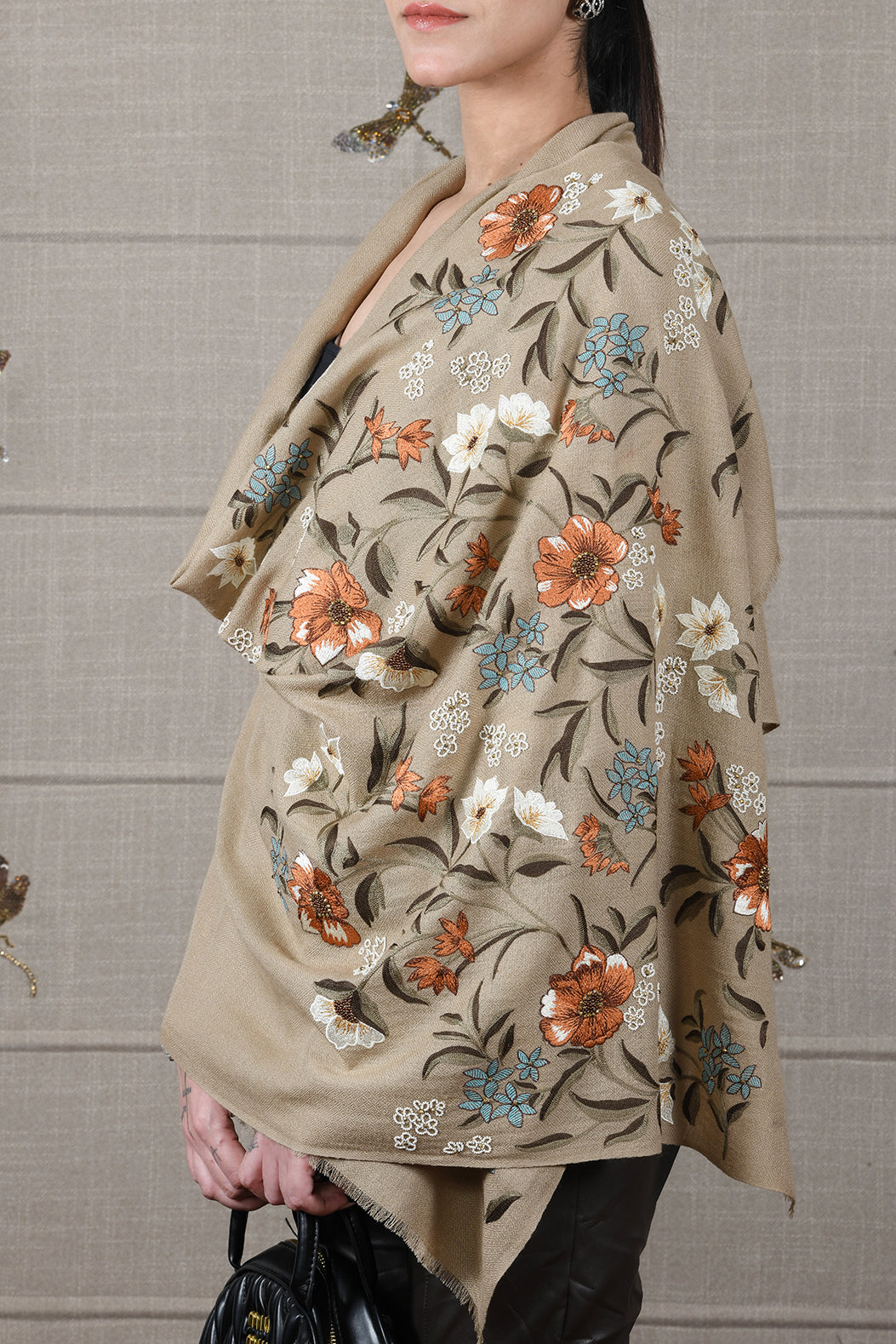 Vintage Botanical | Embroidered Fine Wool Silk Stole